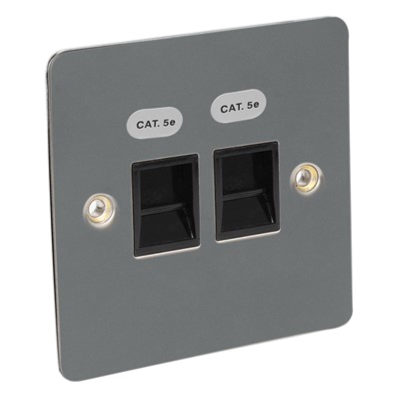 Flat Plate 2 Gang RJ45 Outlet Cat5e *Black Nickel ** - Click Image to Close